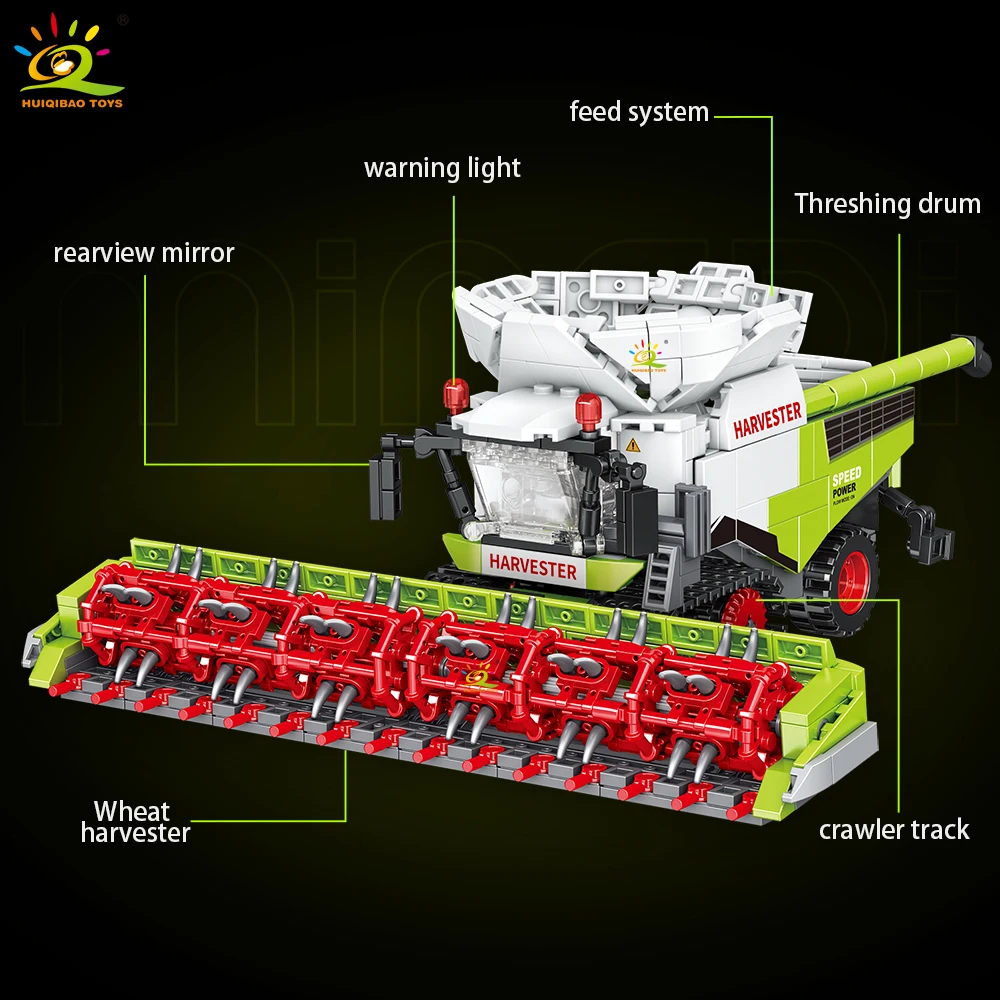 HUIQIBAO Bauern-LKW-Modell, Baukasten-Traktor, Kultivator, Mähdrescher, Fahrzeug, MOC-Auto, Bausteine, Stadtbauspielzeug für Kinder – Detail 5