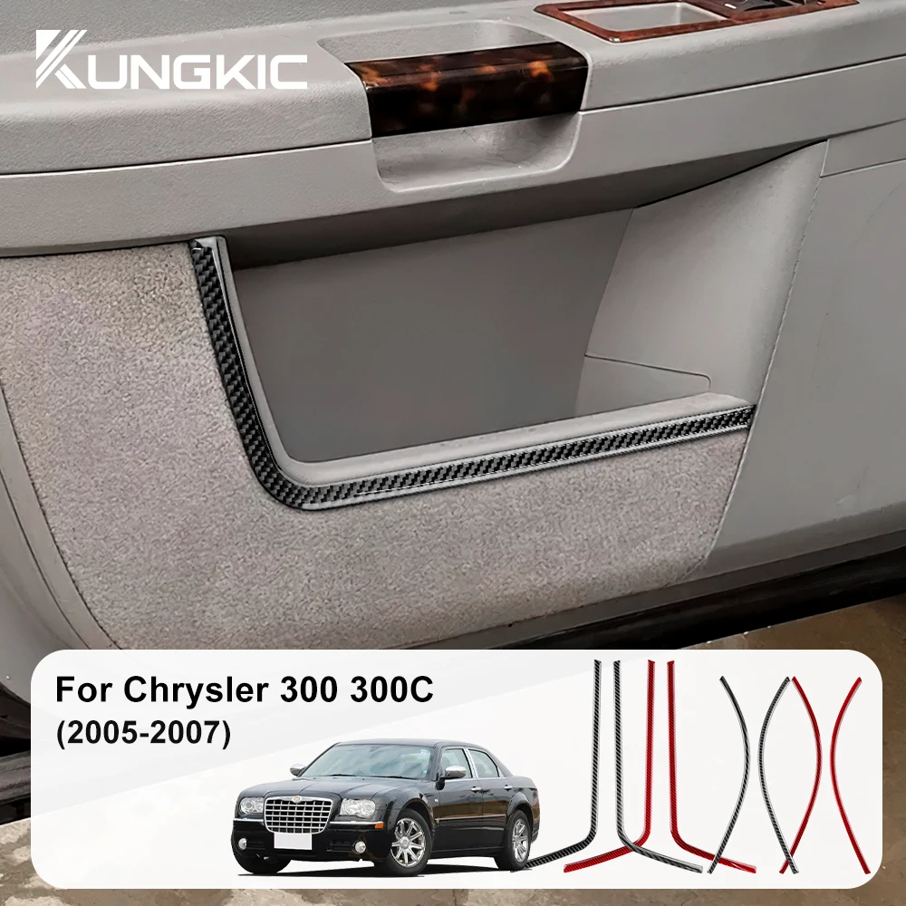 for Chrysler 300 300C 2005 2006 2007 Car Door Strorage Strip Decor Real Soft Carbon Fiber Sticker Interior Trim Accessories