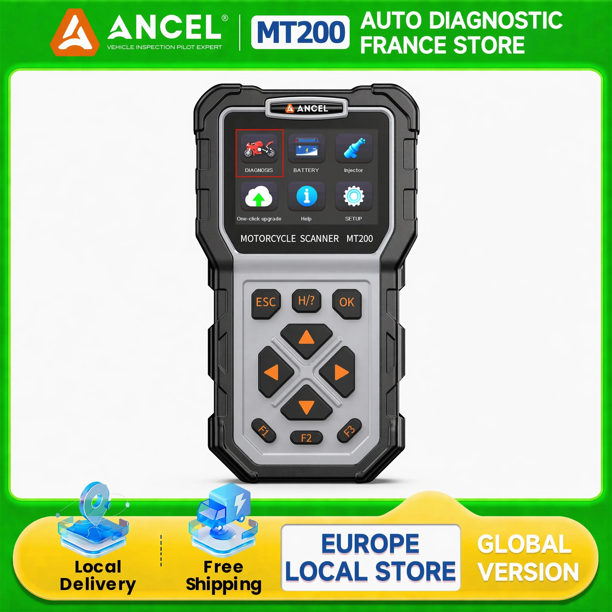 ANCEL MT200 Scanner Moto Outil de Diagnostic, Réglage CO, Test des injecteurs de carburant, Ajustement du régime de ralenti, compatible toutes motos