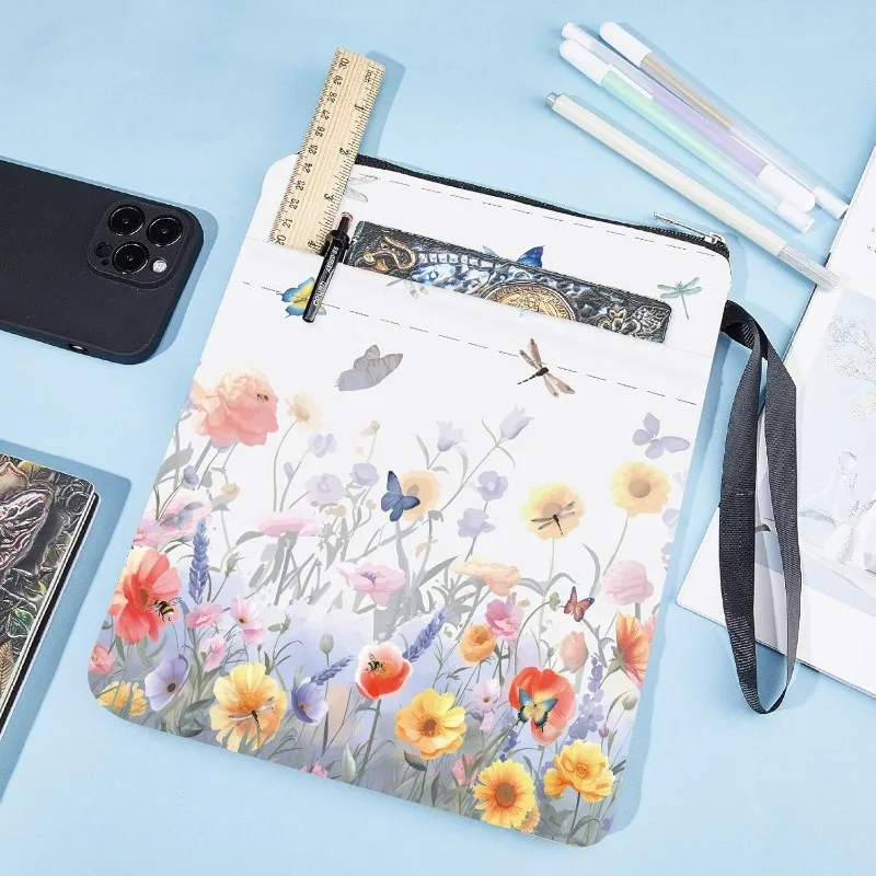 1pc Flowers Book Sleeve with Zipper Book LoversButterfly Gifts Hardcover Paperbacks Waterproof Book Pouch Bag Protector Front