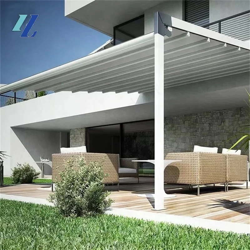 Aluminium Alloy Outdoor Telescopic Motorized Pool Enclosures with PVC Retractable Roofing Covers Standing