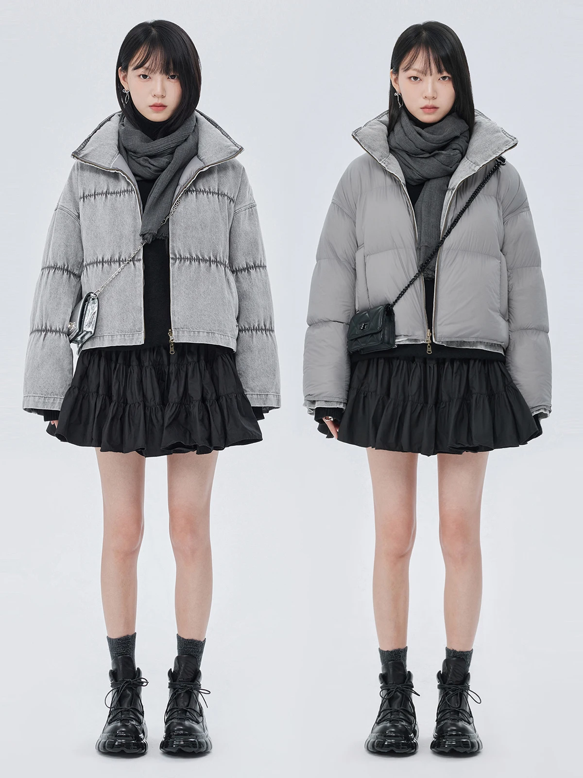 

Double-Sided Wear Thiened White Du down Denim Jaet Loose Fit Winter New Arrival Women's Faion Outerwear ey Puffer