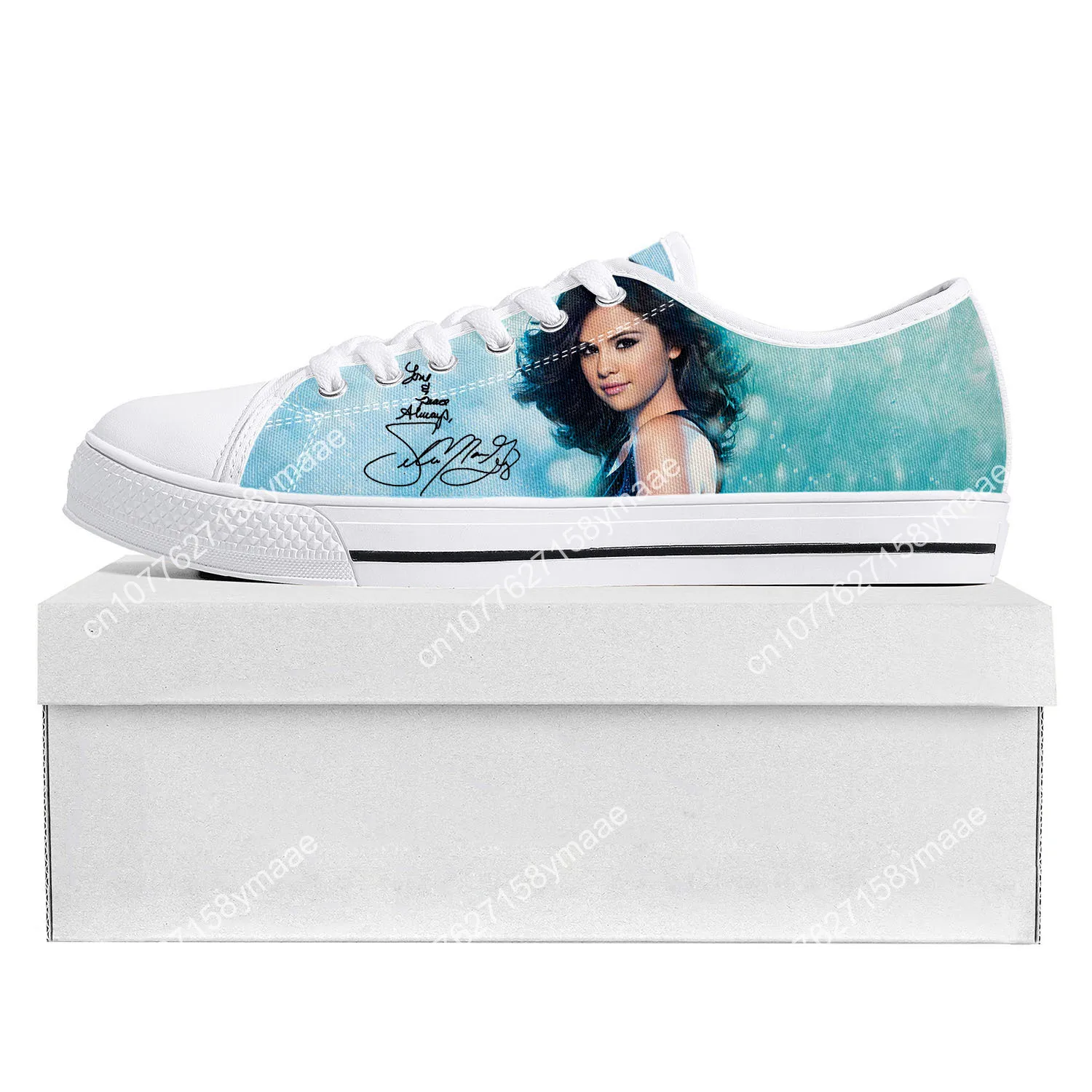 Selena Gomez Low Top Sneakers Mens Womens Teenager Canvas High Quality Sneaker Casual Custom Made Shoes Customize DIY Shoe White