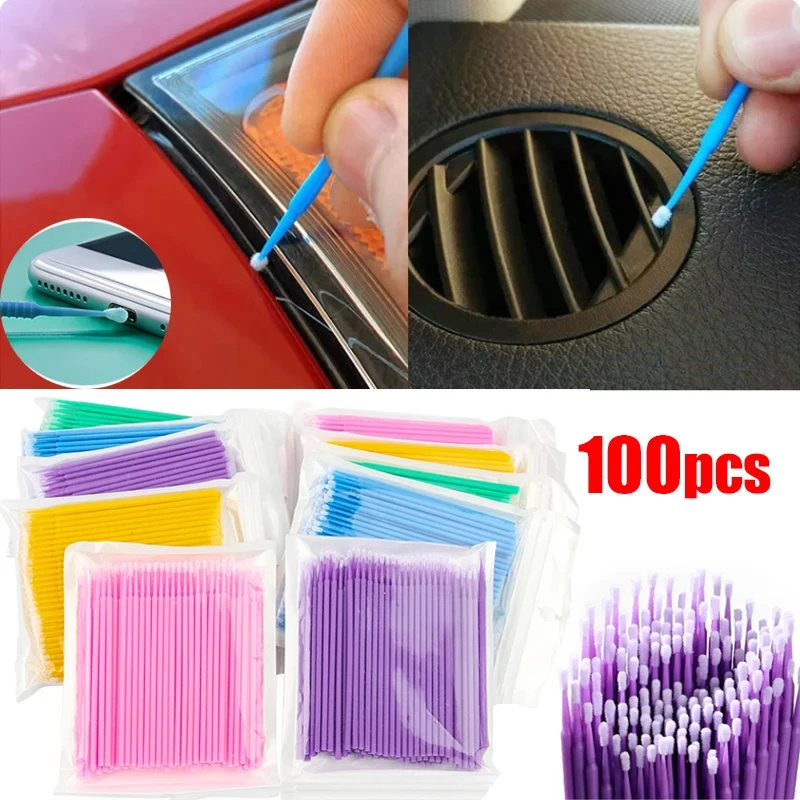 100pcs Car Touch Up Paint Micro Brush Fine Tip Black Purple Car Maintenance Tool Brush Disposable Mini Auto Detailing Brushes