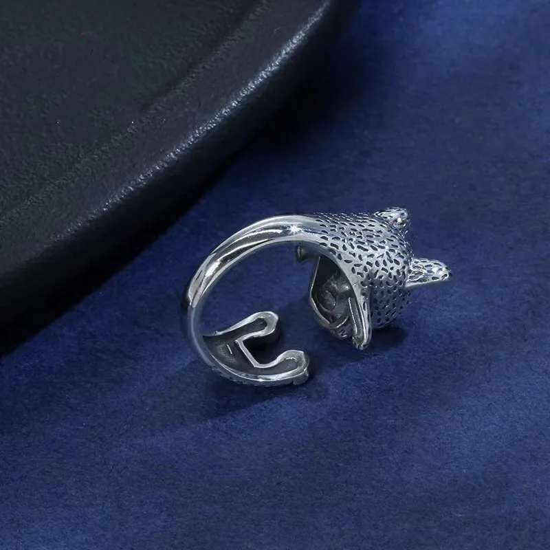 Buyee 925 Sterling Silver Personality Big Ring Finger for Woman Men Fashion Unique Dog Animal Rock Punk Fine Jewelry Circle