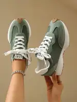 2026 New Arrival Green Sneakers Women Leather Mesh Patchwork Platform Sneakers Anti Slip Casual Walking Shoes Lace Up - Image 5