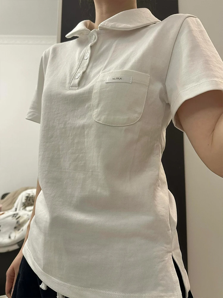 Coreano Sle Bianco Slim Fit ort Sve irt Donna Estate Nuovo Colletto SleFlip ort Top Traspirante Umidità ng...