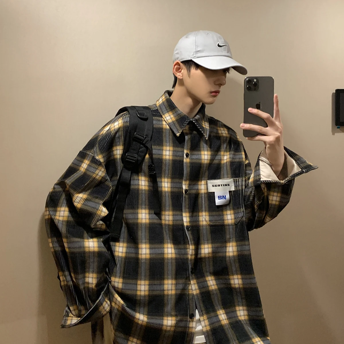 

Plaid Long Sve Men's irt Casual Loose Fit Autumn Spring Corduroy Jaet Button up Classic Sle Youth Faion