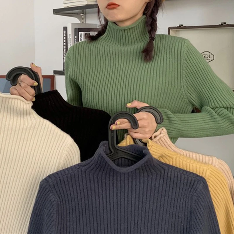 

Thiened f-High Collar Knitted Sweater Women's Skin-Friendly Warmth Long Sve Crew Ne Pullover Autumn Winter Clothes