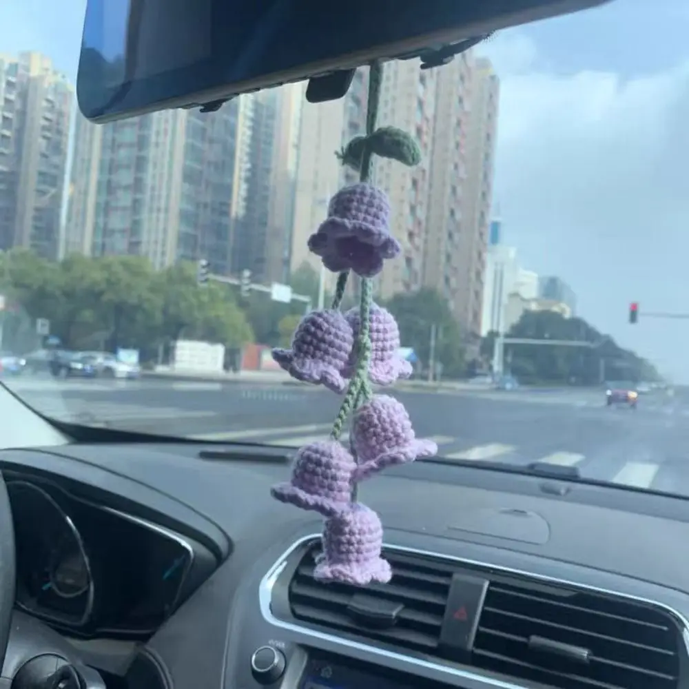 Creative Hand Knitted Car Pendant Simple Handmade Bellflower Ornaments Cute Hanging Plant For Rear View Mirror