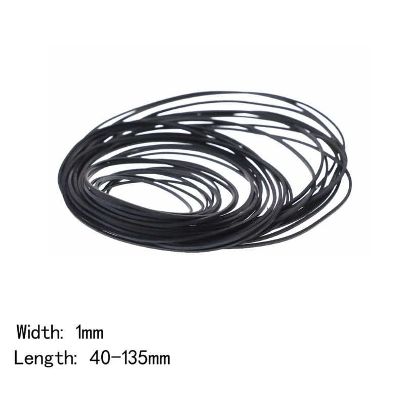 30/50/100/120Pcs Mix Size Rubber Belts 1mm Square Cassette Tape Machine Belt Set 40-135mm Fold for Recorders and Drives