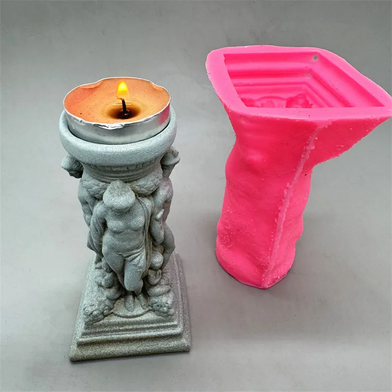 Fan Yong Four Roman Column European Baroque Candlestick Silicone Mold Making Gypsum Resin Concrete Desktop Decoration view 2