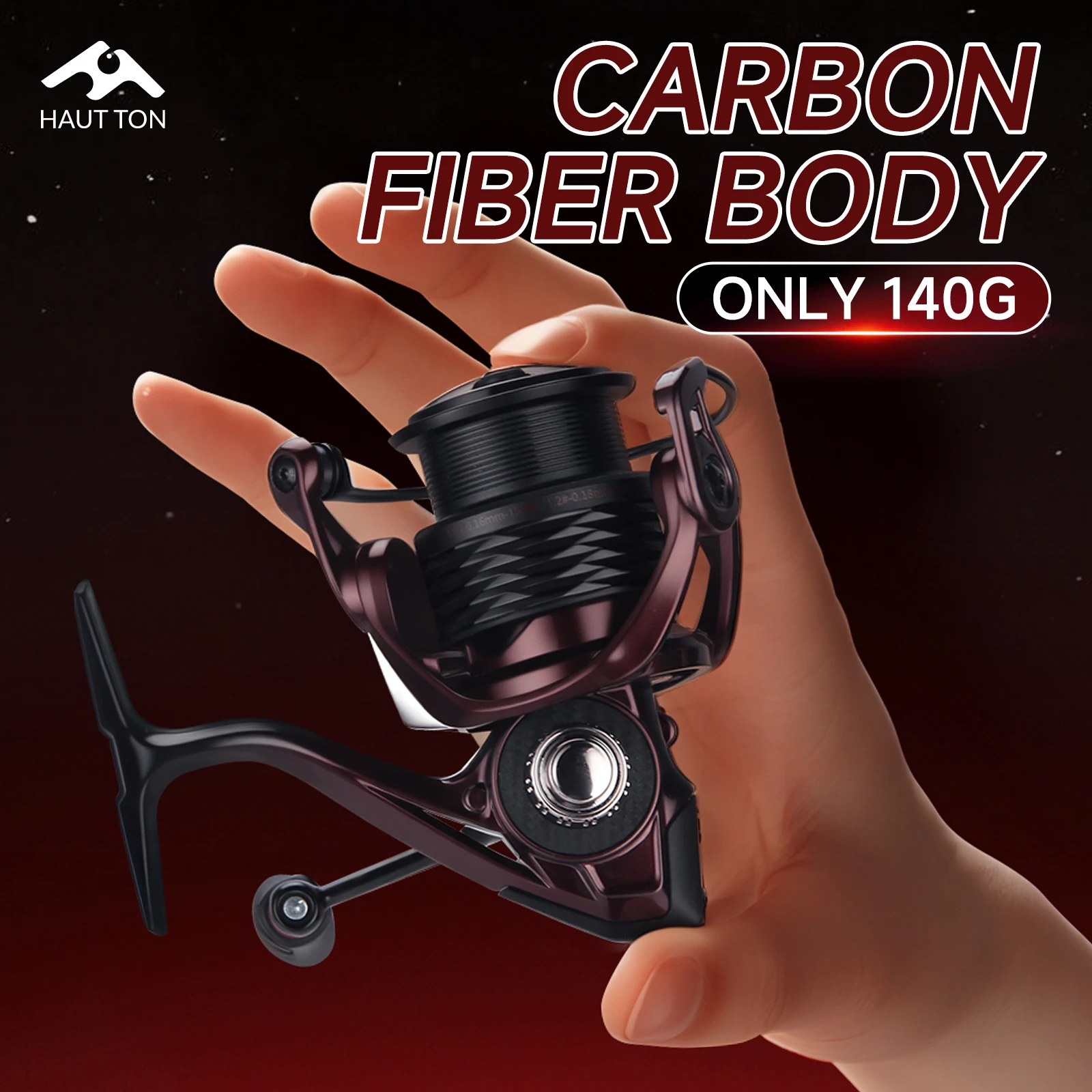 haut-ton-pm1500-2500-カーボンファイバースピニングフィッシングリール、軽量-only140g、5-1bb、cnc-ロッカーアーム、52-1-ギア比、最大ドラッグ-5kg