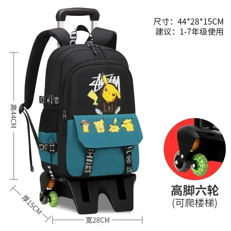 Pokemon Cartoon Trolley Children's Student School Bag Easy To Climb Stairs Large Capacity Stationery Storage Bag Travel Bag Gift