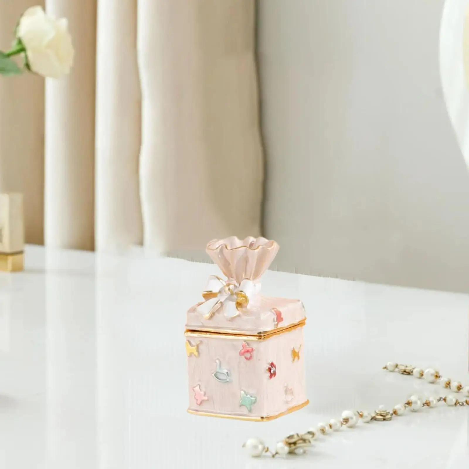 

Мини-шкатулка для драгоценностей, органайзер для ювелирных изделий, орнамент, портативный милый декоративный сплав с