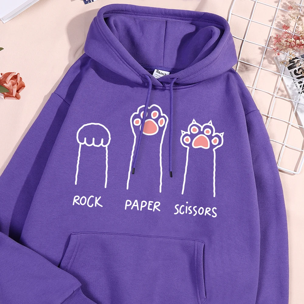 Cute Cat Claw Rock Paper Scissors Hooded Men Simple Warm Autumn Hoodies Street Casual Hoodie Hipster Big Size Woman Clothes