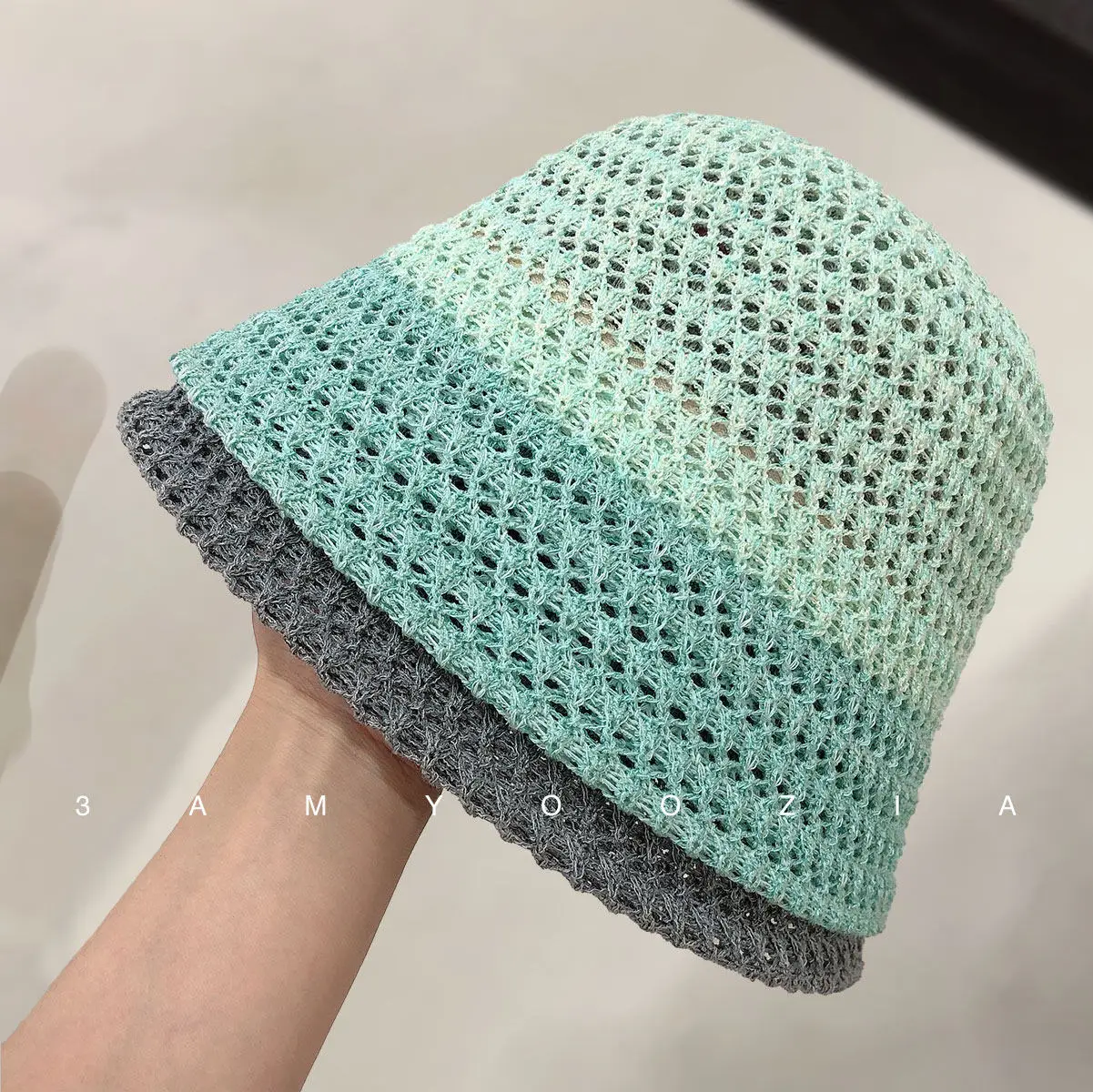 Unique Design Gradient Sun Bucket Hat Luxury Sense INS Style Elegant Versatile Blue Straw Bucket Hat