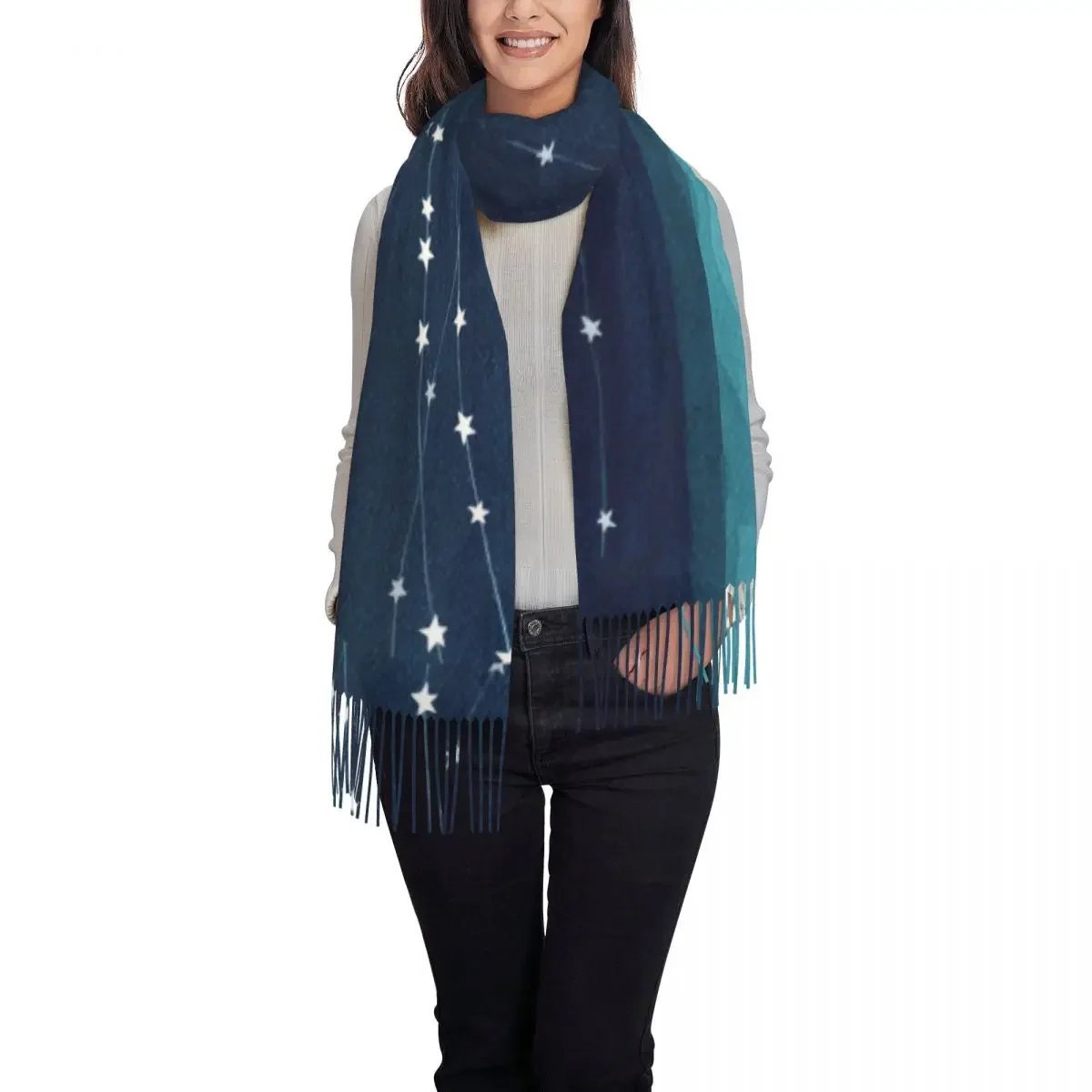 Garland Of Stars Scarf Waves Outdoor Shawl Wrap with Long Tassel Women Casual Large Scarves Winter New Design Bandana