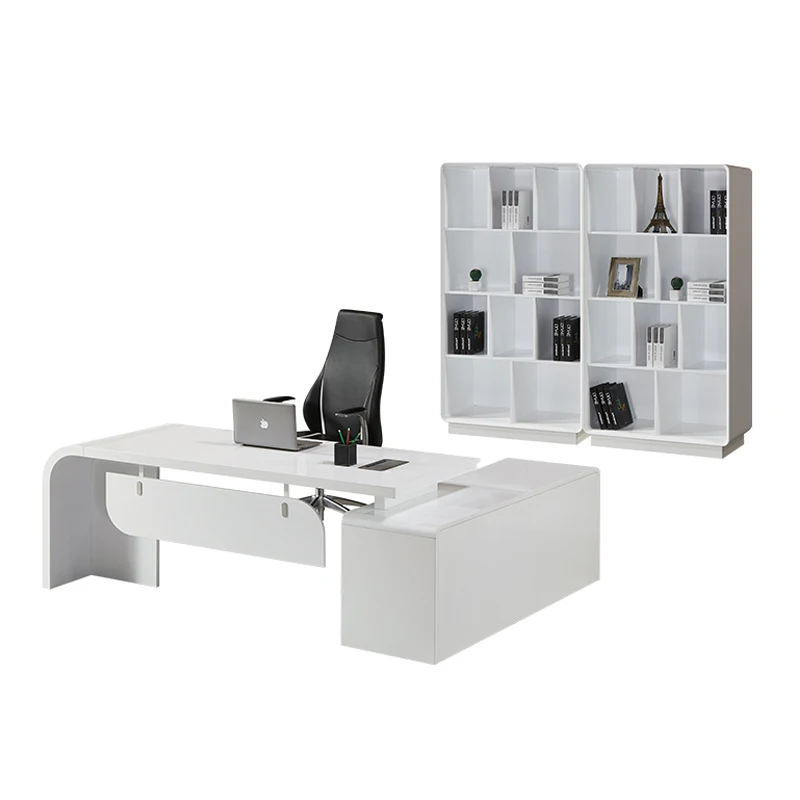 

Executive Modern Computer Reception White Furniture Luxury Manager Table Office Desk Set Boss Use Computer Writing Table