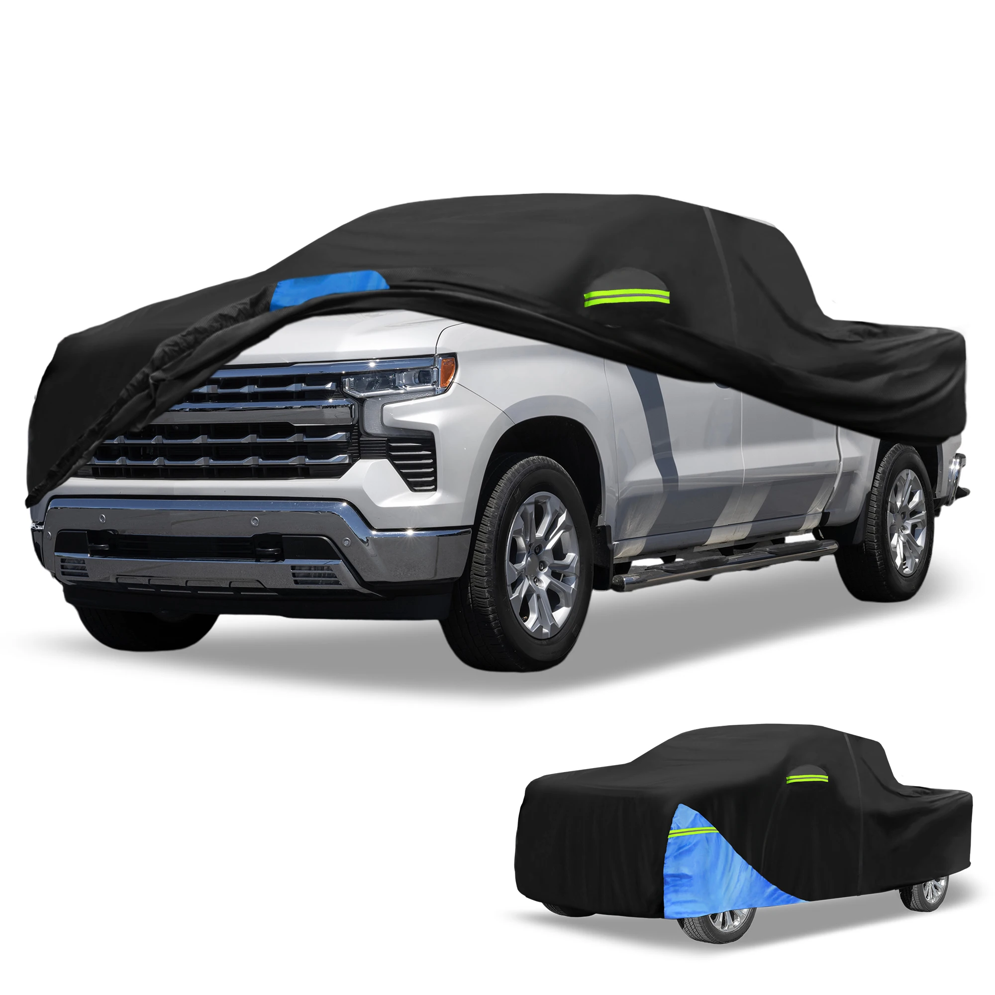 

UXCELL for Chevrolet Silverado Car Outdoor Full Car Cover 210D Oxford Cloth Black Blue w/ Door Zipper Rain Sun Snow Protection