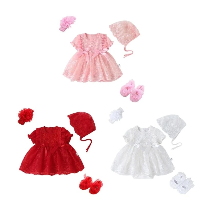 

J15U Newborns Photoshooting Props Headwear & Lace Dress Posing Clothing Shower Gift