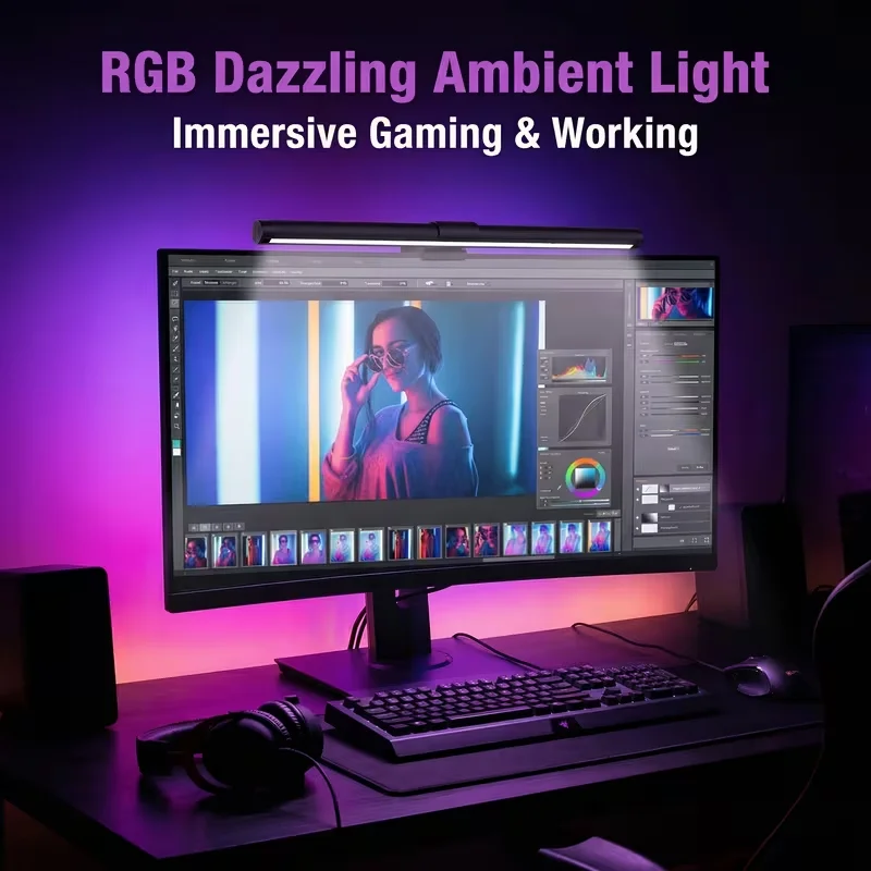 LED Computer Screen Light 30cm/40cm Hanging Desk Lamp Dimmable 3 Colors USB Plug-In Monitor Bar for Office Study Reading