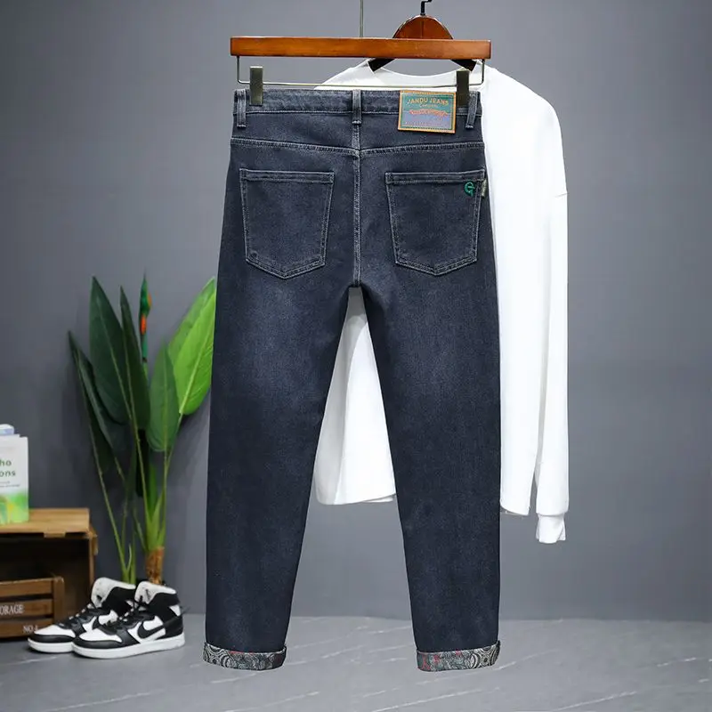 الخريف الشتاء الرجال تمتد تنوعا الجينز عادية خمر عالية الجودة الدنيم السراويل الرجال موضة يندبروف القطن Y2K الدنيم السراويل