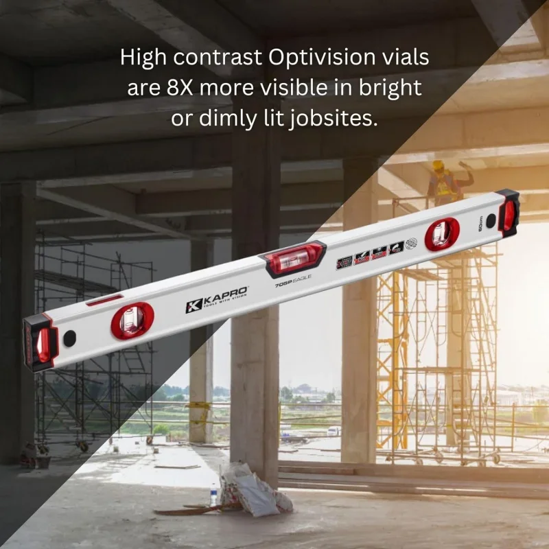 Kapro - 705 Eagle Box Level - OPTIVISION & Acrylic Vials, and Wall-Grip - For Masonry and Concrete Jobs - VPA Tested