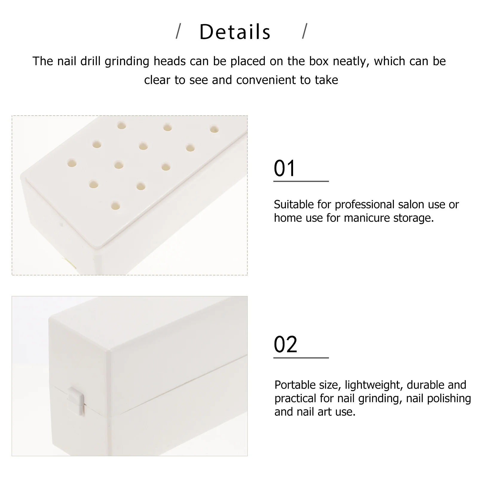 

30 Holes Nail Drill Bit Storage Box Plastic Nail Art Organizer Durable Portable Case for Grinding Heads Manicure Tools