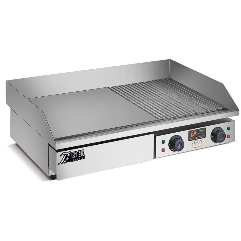 

Electric Burger Griddle Heat Control Stainless Steel Grill Plate Half Flat And Grooved