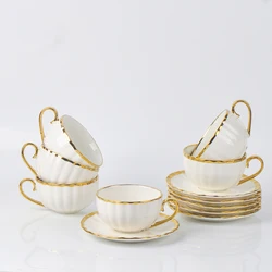 6sets Ceramic Cups With Saucers/Porcelanin Teacup for Specialty Coffee espresso/Latte/ Tea/for Family/Wedding/Tea Parties ,3.3oz