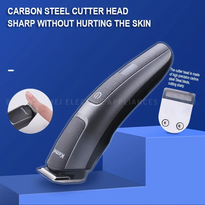 Kemei KM-675 5-In-1 Replaceable Blade Hair Clipper Imitation Leather Shell Electric Hair Clipper LED Display Hair Clipper Set