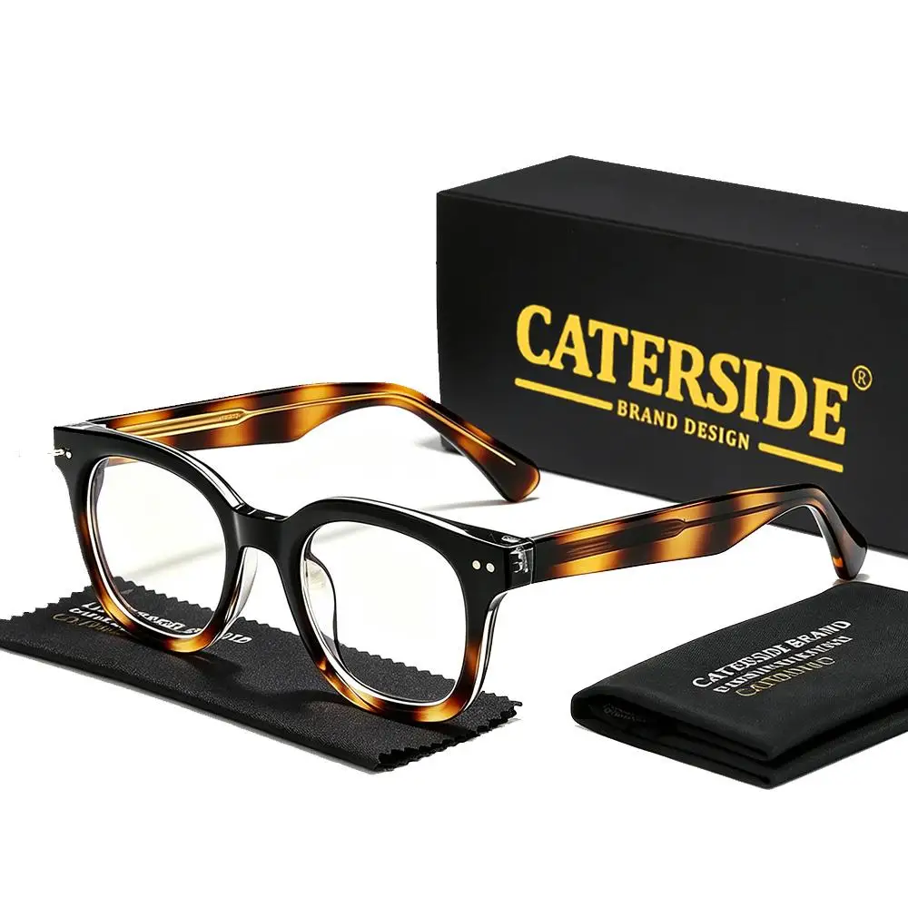 CATERSIDE Retro Herren-Brille mit flachen Gläsern, Tr-90, runder kleiner Rahmen, Anti-Blaulicht-Brille, Damen-Luxus-Business-Freizeitbrille – Detail 8