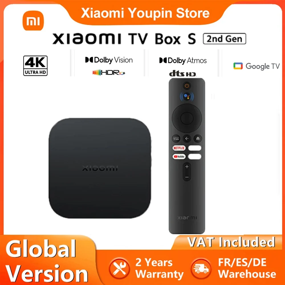 Globalna wersja Xiaomi Mi TV Box S 2nd Gen 4K Ultra-HD czterordzeniowy procesor Dolby Vision HDR10 + Google Assistant