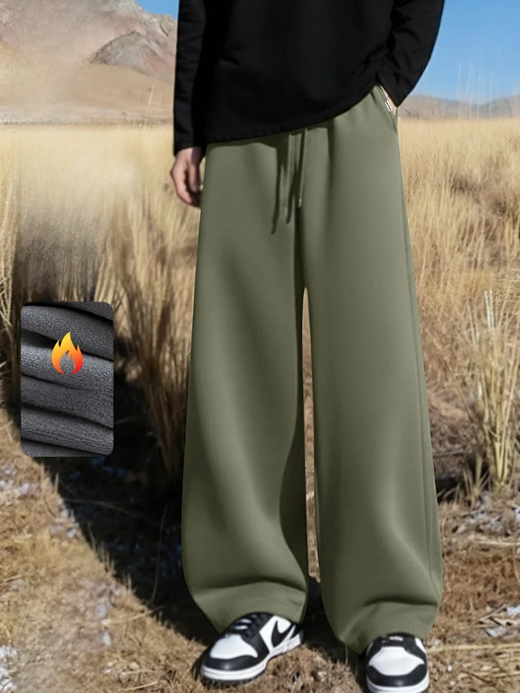 

Мужские брюки прямого кроя на флисовой подкладке, повседневные, теплые, осенне-зимние, в американском стиле, свободного кроя, длинные