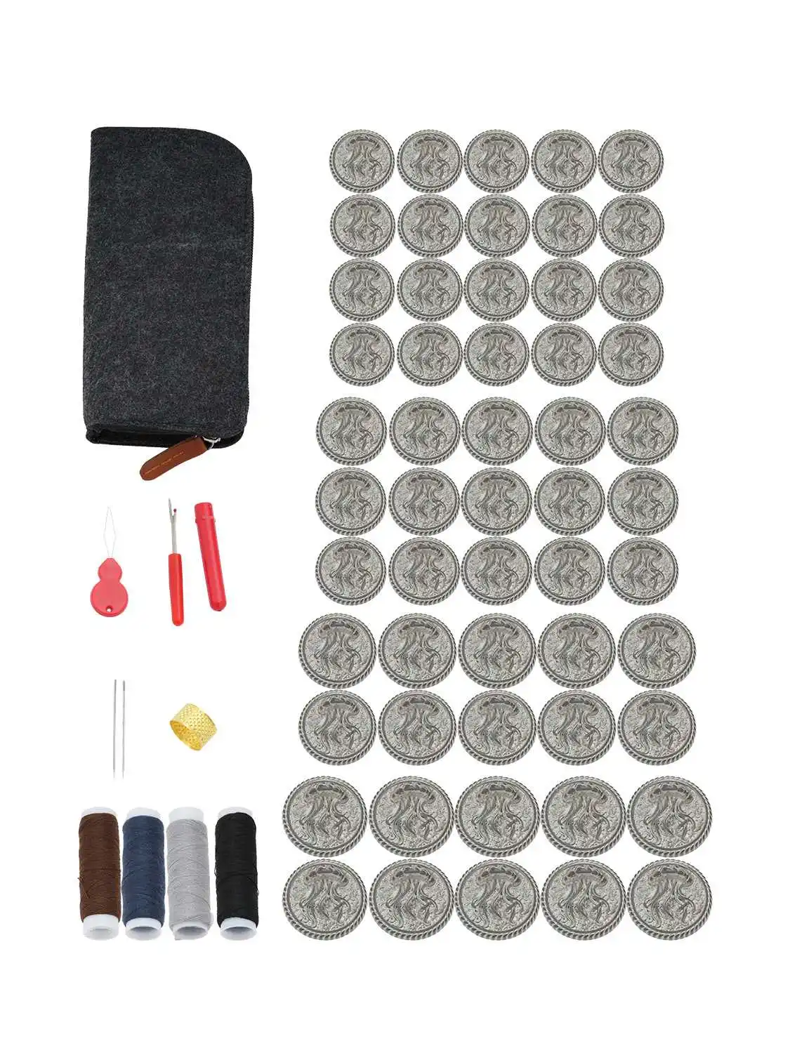 

55PCS/Lot Vintage Grey Jellyfish Pattern Metal Buttons, Marine Theme Sewing Repair Kit 4 Sizes for Coat Shirt Sewing Project