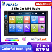 Hikity 2Din 7'' MP5 Player Mirror Link LCD Touch Screen Car Stereo Bluetooth FM AUX USB TF Multimedia Player EQ Remote Control