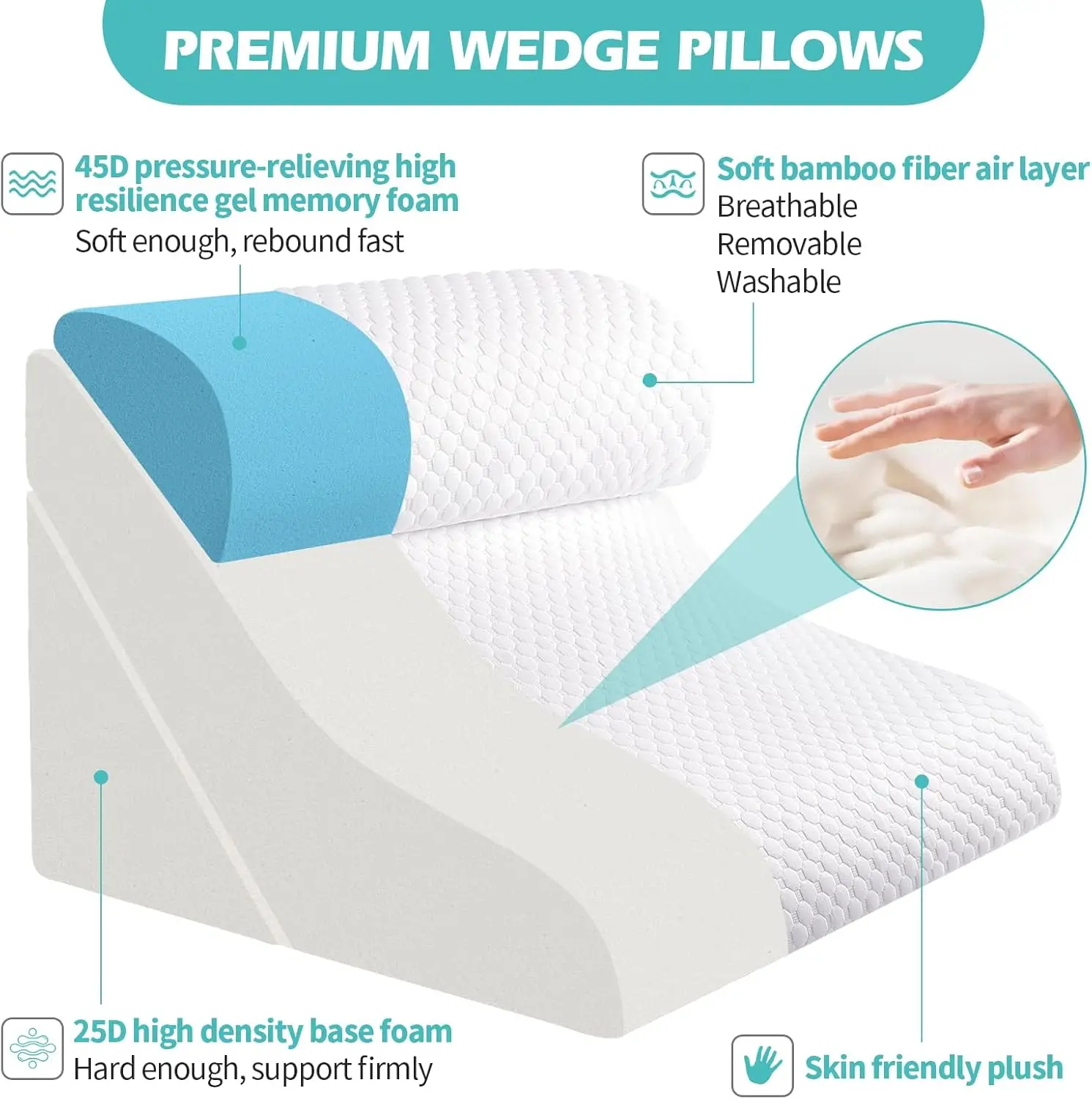 Wedge Pillow For Sleeping, Orthopedic Bed Wedge Pillow Set, 15-In-1 Adjustable Memory Foam Wedge Pillow Post Surgery, 9 &16 &