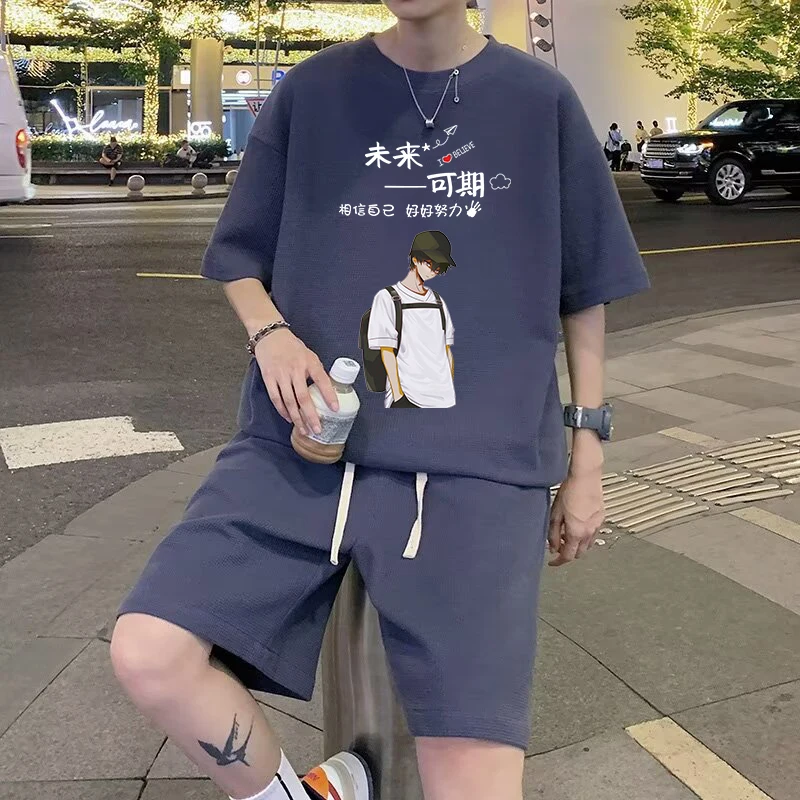 

Summer Casual Sports Set for Boys Teenagers New Faion ort Sve T-irt And orts Polyester Fiber Versatile Comfortable