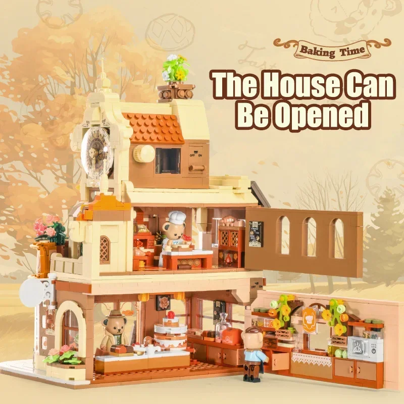 City Creativity Street View Cake Baking House Model Building Blocks DIY Architecture With LED Bricks Toys For Children Gifts