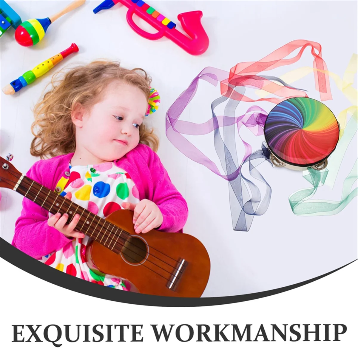 

Tambourine Musical Instrument Adult Hand Drum Drums for Kids Percussion Drum Ribbon ChildHUG