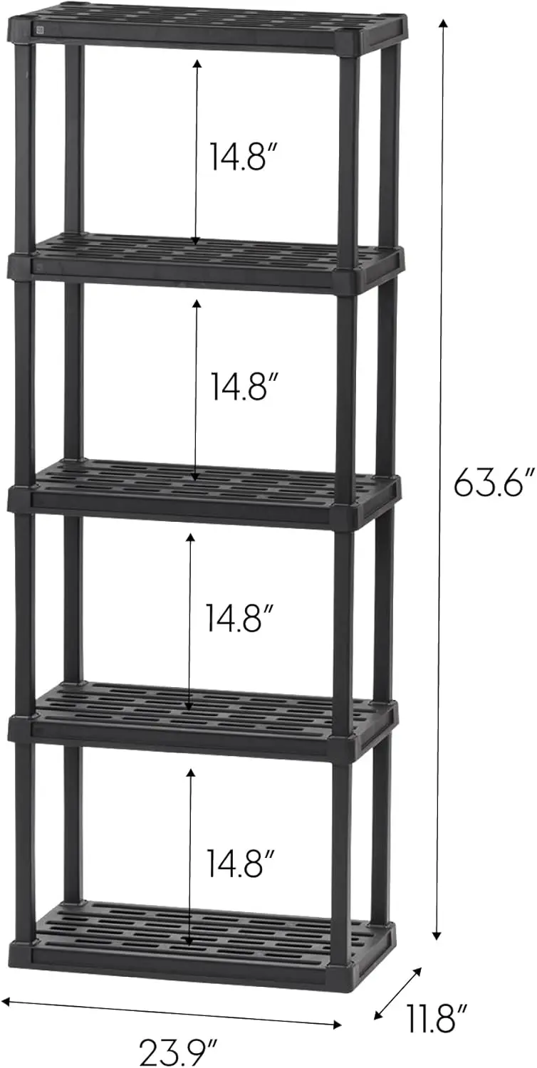 

5-Shelf Light Duty Plastic Storage Shelves, 250lb Capacity, 64"H x 24"W x 12"D, Modular Shelving Unit Storage Organizer,New