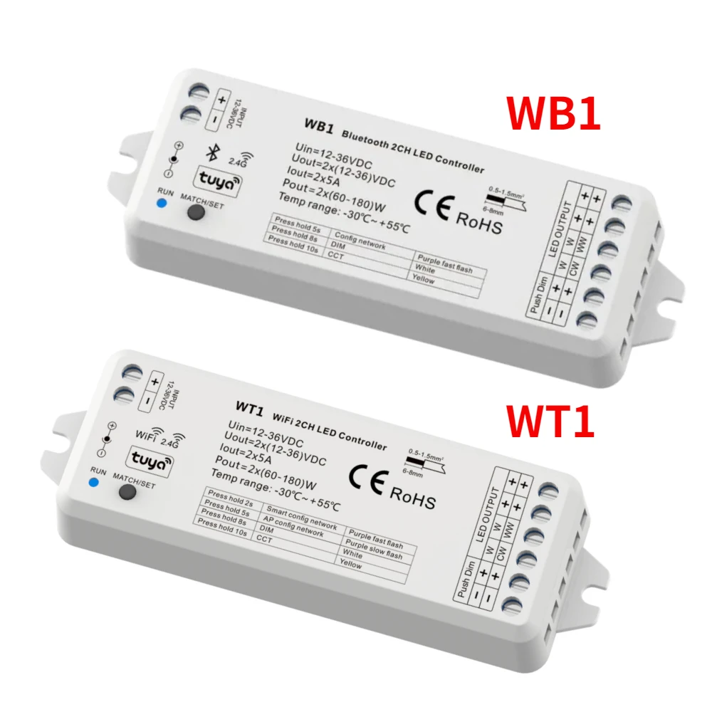 controle de voz dimmer para cor unica wi fi inteligente rf 24g 2ch 5a compativel com o aplicativo tuya faixa de led cct wb1 bluetooth wt1 01