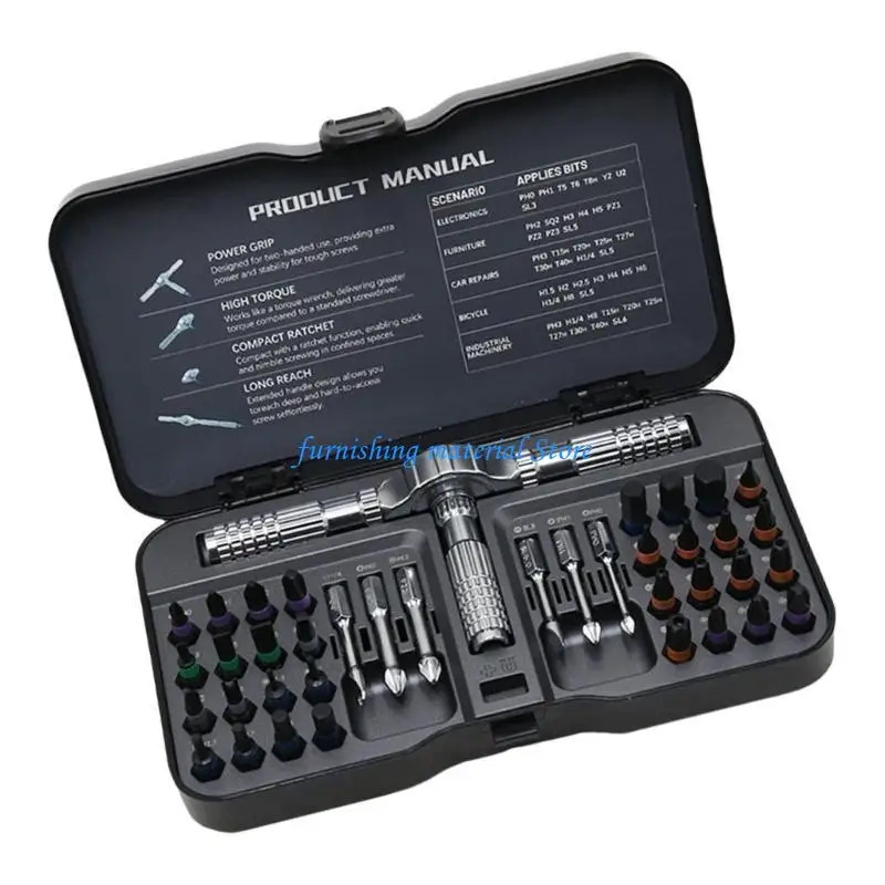 Y5GD Professional Ratcheting Screwdriver 40pcs Ergonomic Grip Compact Carrying Case