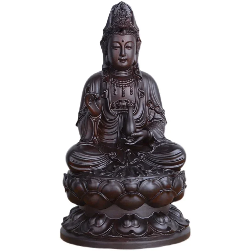 MOYU Ebony Wood Carving Guanyin Ornaments Solid Wood South China Sea Guanyin Buddha Sitting Lotus Bottle Guanyin Mahogany