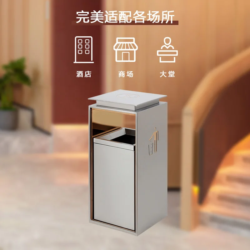 Stainless steel trash can, elevator corridor, public area corridor, lobby, shopping mall with ashtray, double barrel commercial