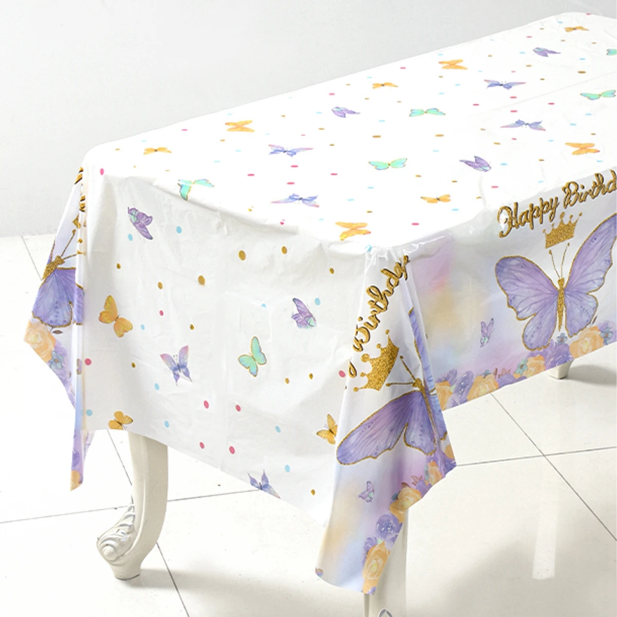 New Purple Butterfly Waterproof Tablecloth Spring Butterfly Theme Birthday Party Decoration Girls 1st Birthday Party Baby Shower