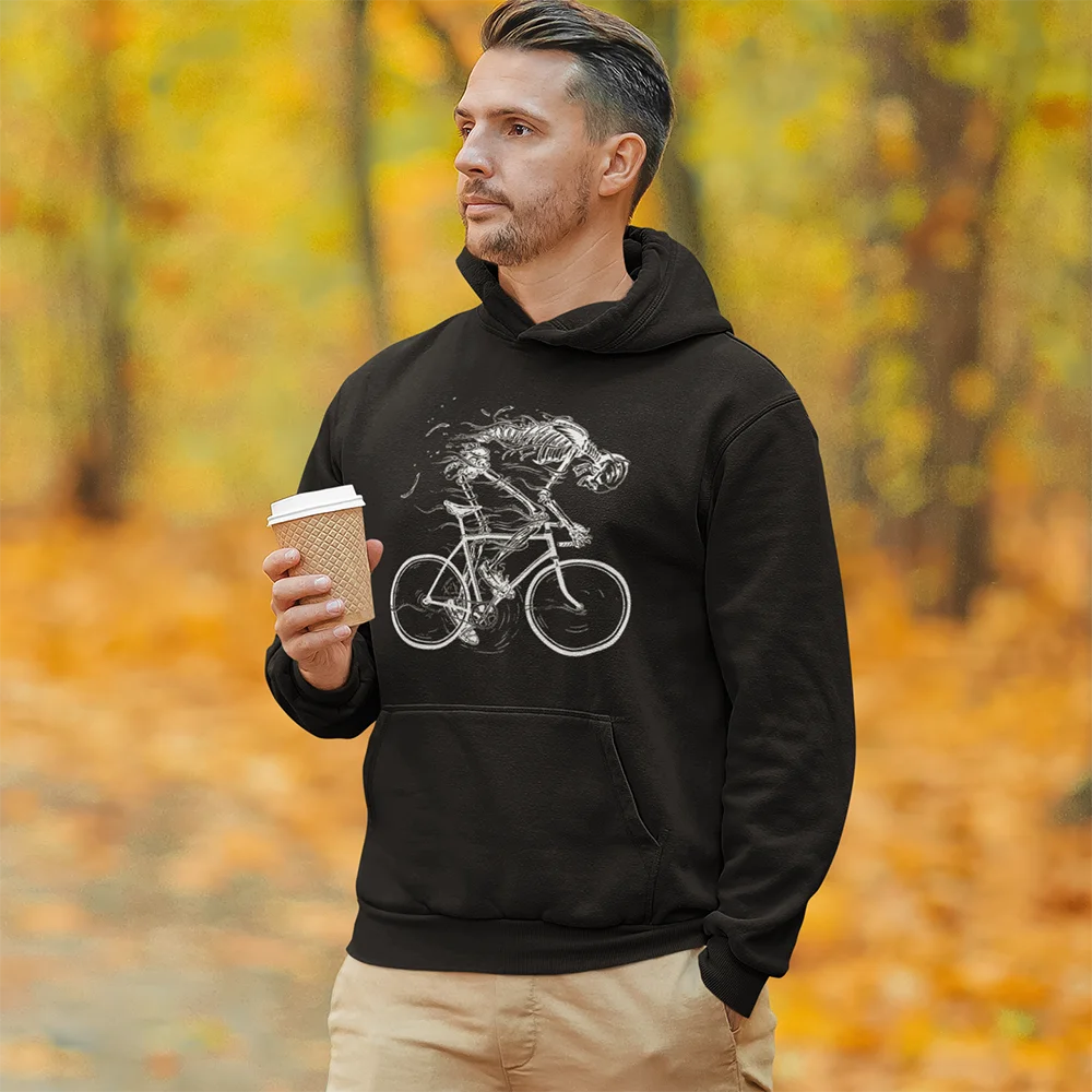 Ride Till Die Cycling Til Die Cycling Skeleton Riding a Bicycle Skull Cycle Bike to the Death Print Hoodie men's winter clothes