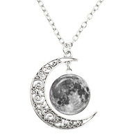 Phase Of The Moon Necklace Handmade Glass Dome Full Moon Lunar Eclipse Necklace Pendant Jewelry Gift for Astronomy Enthusiast