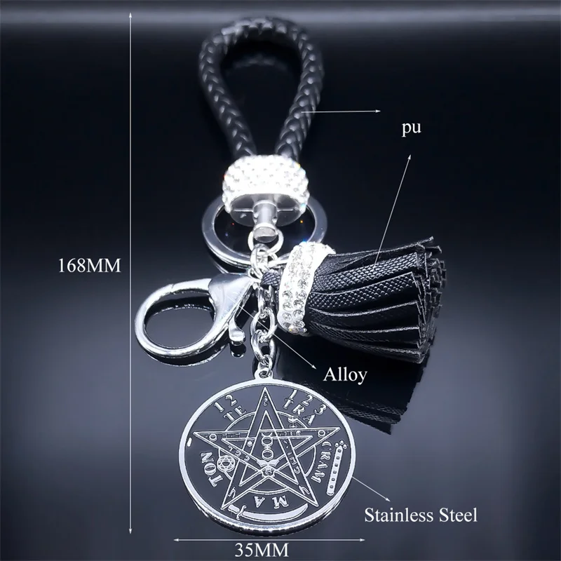 Hexerei Tetra gramm aton Pentagramm Edelstahl Schlüssel ring Kette Auto Schlüssel ring hängen Schmuck Wicca Penta cle Schmuck k948s06 – Detail 3